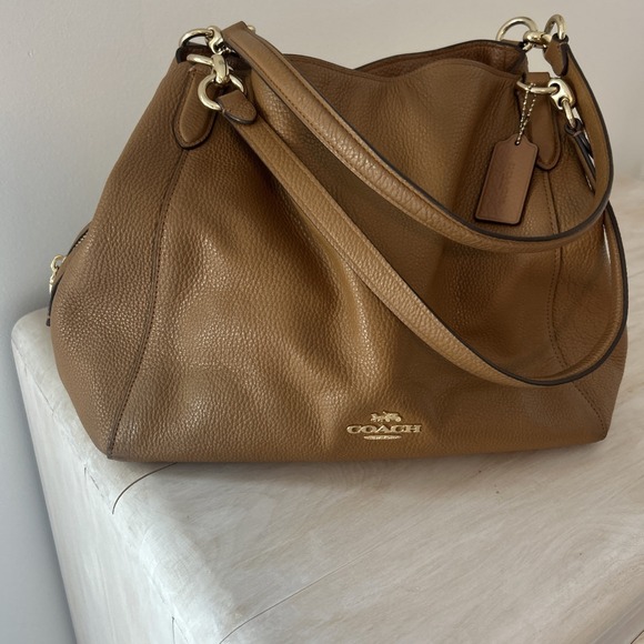 Coach Handbags - Coach Madison Maggie Leather Hobo Shoulder Pebbled Bag in Camel